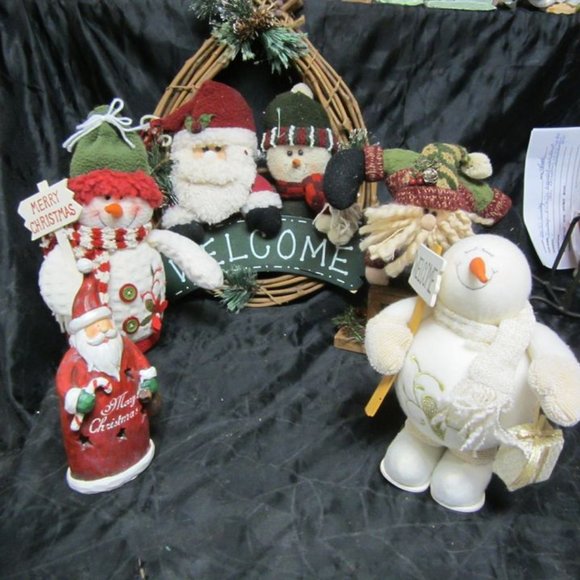 RUSTIC CHRISTMAS DECORATIONS SOME VINTAGE SANTA & SNOWMAN SET OF 5 - Picture 2 of 11